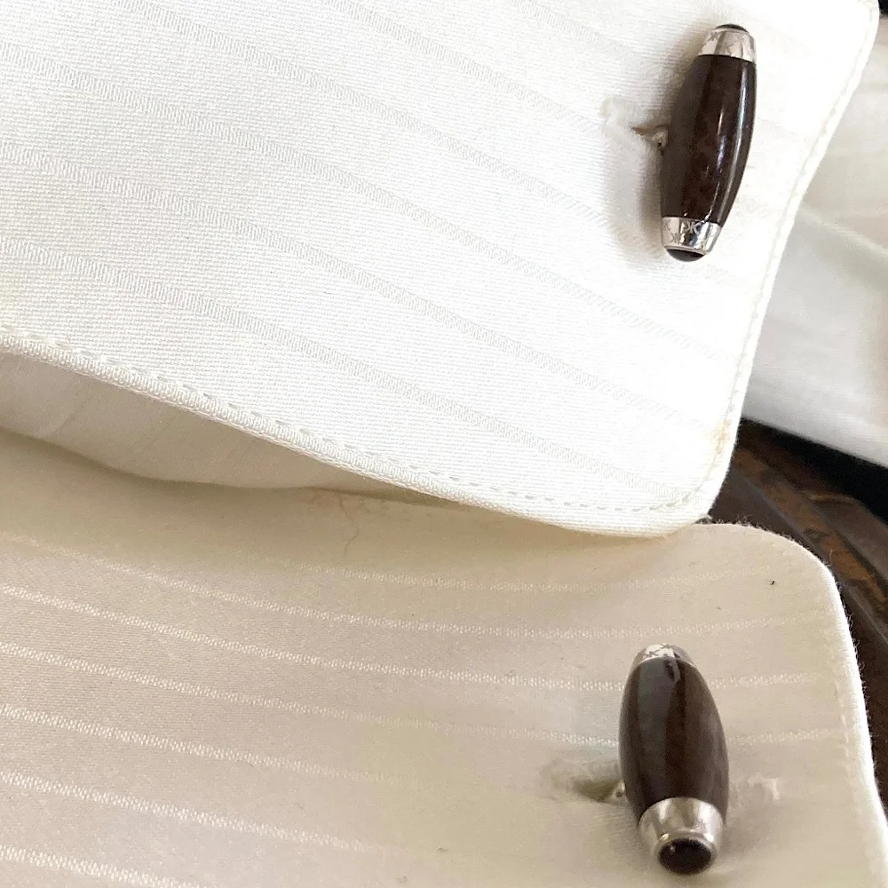 Korloff Paris Luxury Wood & Silver Designer Barrel Cufflinks France
